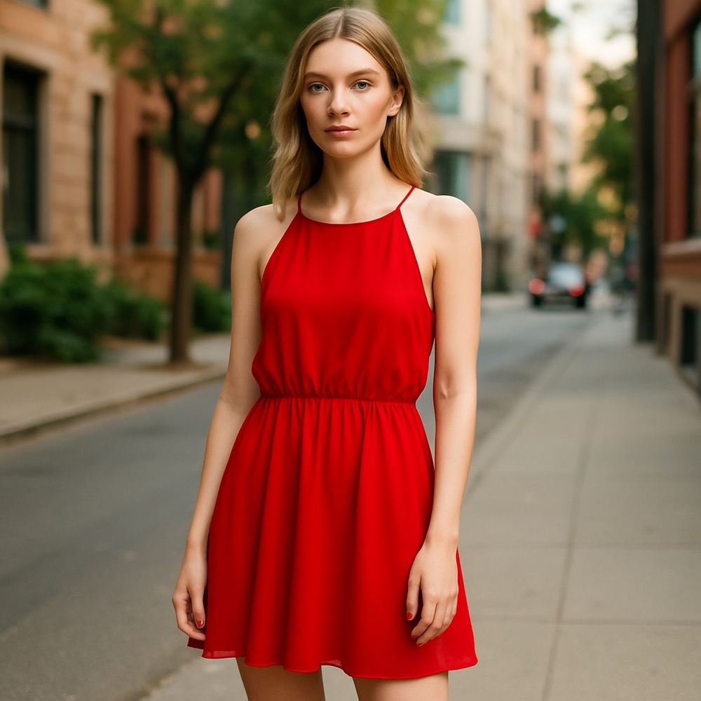 Lush Red Halter Sundress Large